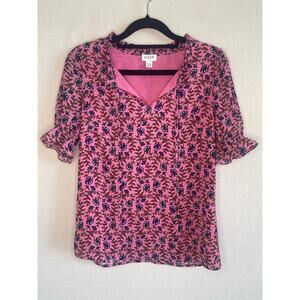 J.Crew Pink Floral Women’s Top Blouse Ruffle Sleeves - Size XXS